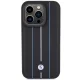 BMW Leather Stamp Blue Line vāciņš iPhone 15 Pro Max 6.7\", Black
