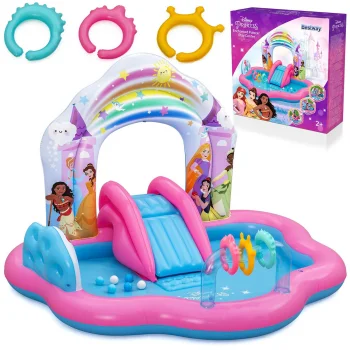 Bestway Disney Princess piepūšamais spēļu laukums ar slidkalniņu 221x193x140 cm