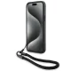 BMW Signature Leather Wordmark Cord vāciņš iPhone 15 Plus / 14 Plus, melns