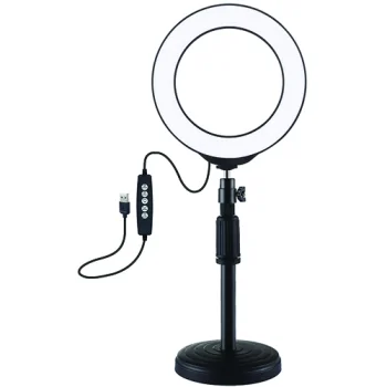 LED riņķa lampa 16cm ar galda statīvu līdz 33cm, USB, RGBW