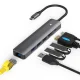 USB-C adapteris un dokstacija 6-in-1, 4K HDMI, RJ-45 LAN, 3x USB 3.0, PD 100W, pelēks