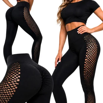 Sieviešu sporta legingi Push Up, augstā jostasvieta, melni, L/XL