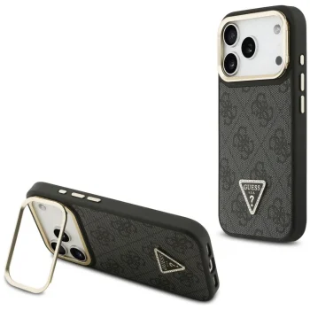 Guess 4G PU Triangle Logo & Stand Camera MagSafe vāciņš iPhone 17 Pro, melns
