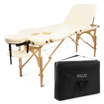 Koka masāžas galds 4FIZJO ar regulējamu virsmu 60 cm, bēšs