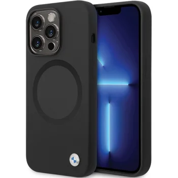 BMW iPhone 14 Pro vāciņš Signature Liquid Silicone MagSafe, melns