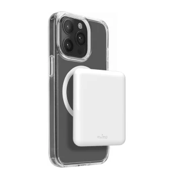 Puro Power Mag 5000 mAh bezvadu ārējais akumulators ar MagSafe USB-C, balts