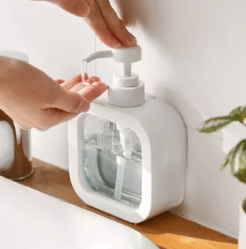 Šķidro ziepju dozators ar sūkni 350ml, Balts/Caurspīdīgs