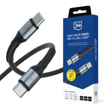 3mk Hyper Cable N-SERIES USB-C / USB-C kabelis 1.5m 100W PD 3.0 QC 3.0, melns