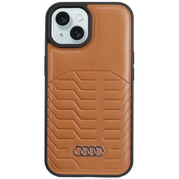 Audi iPhone 15 Plus / 14 Plus vāciņš Synthetic Leather MagSafe, brūns