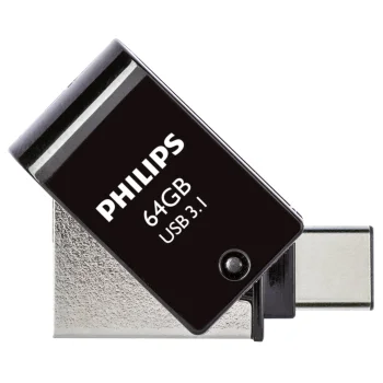USB zibatmiņa Philips 2in1 OTG 64 GB, USB 3.1 un USB-C, melna