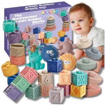 Radošie Mīkstie Sensorie Klucīši Zīdaiņiem Bērniem, 27 detaļas | Soft Rubber Baby Blocks