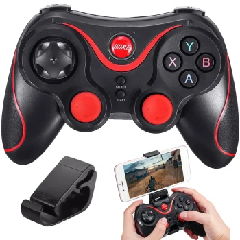 Bezvadu Bluetooth spēļu pults ar tālruņa turētāju Android / iOS / PC Melna