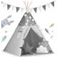 Bērnu telts ar gaismas virteni Nukido, Pelēka ar zvaigznēm | Tent Tipi for Children