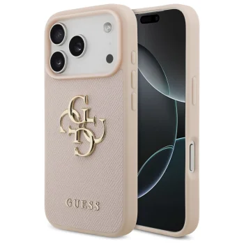Aizsargvāciņš Guess Grained Big 4G & Classic Logo priekš iPhone 17 Pro, rozā