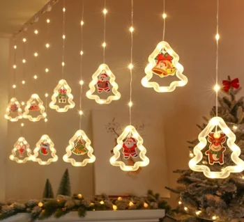 LED gaismas aizkars ar Ziemassvētku figūriņām 3m 125 LED, silti balts