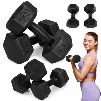 Sešstūra hanteles MOVEPRO 2x3 kg, fitnesa svaru komplekts, melnas