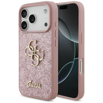 Guess Fixed Glitter Big 4G vāciņš priekš iPhone 17 Pro / 18 Pro, rozā