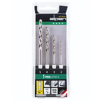Metāla urbju komplekts Alpen HSS Super ATM 4, 1/4" seškante, 2–5 mm (4 gab.)
