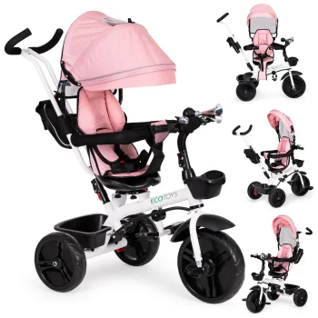 Bērnu trīsritenis Ecotoys ar 360° grozāmu sēdekli, JM-322, rozā