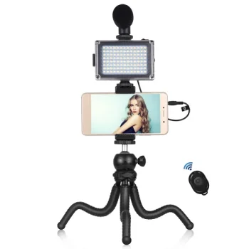 Viedtālruņa video filmēšanas komplekts ar LED gaismu, statīvu un mikrofonu