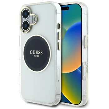 Guess IML Metal Colored Circle MagSafe vāciņš iPhone 16 Melns