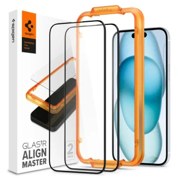 Spigen ALM Glass FC aizsargstikls iPhone 15, melns (2 gab.)