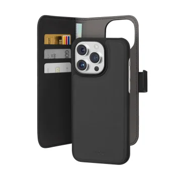 Puro Wallet Detachable MagSafe 2in1 atverams vāciņš iPhone 15 Pro Max, melns