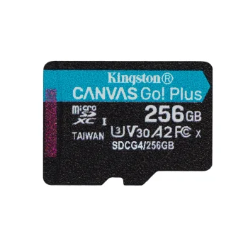 Kingston Canvas Go! Plus 256 GB microSDXC atmiņas karte ar adapteri, 200 MB/s, A2 U3 V30
