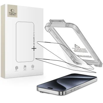 Tech-Protect Quick Set+ aizsargstikls iPhone 15 Pro, 2 gab., melns