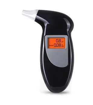 Kompakts digitālais alkometrs ar LCD ekrānu un 5 maināmiem iemušiem, Melns