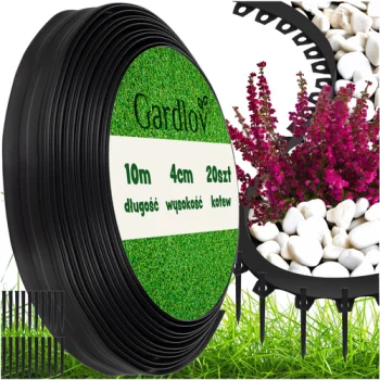 Gardlov 00024561 dārza apmale 4cm x 10m ar 20 tapām, melna