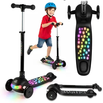 Trīsriteņu balansa skrejritenis bērniem LED Ricokids Glowi, melns