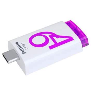 USB zibatmiņa Philips Click Series USB-C 64GB USB 3.2 Gen 1, balta/violeta