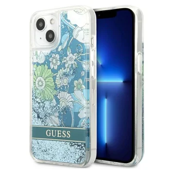 Guess Flower Liquid Glitter vāciņš iPhone 13 mini, zaļš