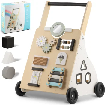 Attīstošs interaktīvs bērnu koka stumjamais staigulis RK-875 Ricokids | Wooden Push Walker