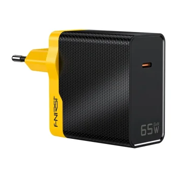 FNIRSI 65W GaN USB-C tīkla lādētājs barošanas bloks, dzeltenā un melnā krāsā