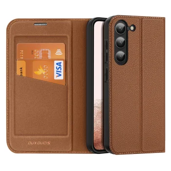 Atverams vāciņš Dux Ducis Skin X2 priekš Samsung Galaxy S23+ ar statīva funkciju, brūns