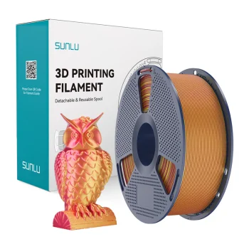3D printera kvēldiegs Sunlu PLA+ Silk Dual Color, sarkans un zelts