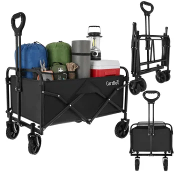 GARDLOV Saliekams dārza ratiņi, 90L, 100kg, melni