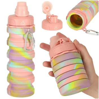 Saliekama silikona ūdens pudele 500 ml, BPA Free, varavīksnes krāsā