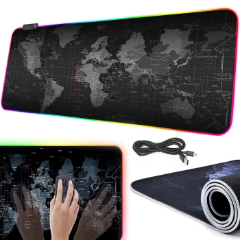 Izgaismots spēļu peles paliktnis LED XXL 80 x 30 cm, melns