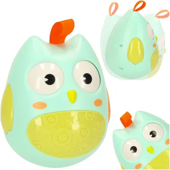 Bērnu Attīstošā Neapgāžamā Taktīlā Maņu Rotaļlieta Grabulis "Pūce", Gaiši zils | Kid's Tumbler Toy Rattle...