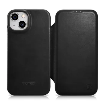 iCarer iPhone 14 Plus atverams ādas vāciņš ar MagSafe, melns (AKI14220707-BK)