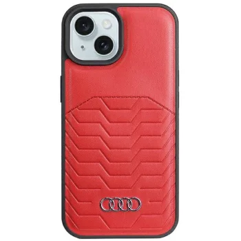 Audi iPhone 15 Plus / 14 Plus vāciņš Synthetic Leather MagSafe, sarkans