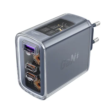 Acefast A45 GaN 65W lādētājs ar 3 pieslēgvietām (1xUSB, 2xUSB-C), pelēks