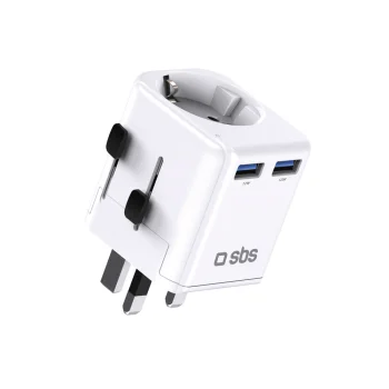 SBS universāls ceļojumu adapteris, 2x USB-A, 2500W, balts