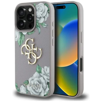 Guess Grained Roses Big 4G Logo vāciņš iPhone 16 Pro Max, violets