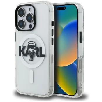 Karl Lagerfeld IML Karl Sketch Logo MagSafe vāciņš iPhone 16 Pro, caurspīdīgs