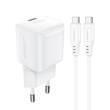 Acefast A73 Mini PD 20W GaN tīkla lādētājs + USB-C kabelis, balts