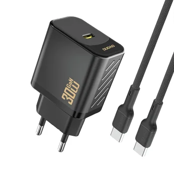 Dudao A27PCEU PD 30W GaN USB‑C sienas lādētājs ar USB‑C kabeli – melns